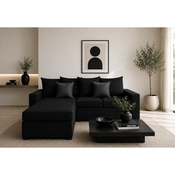 Sala Esquinera El Bazar Store Ares Negro 215x165 cm Lado derecho e Izquierdo Lino nacional Modular