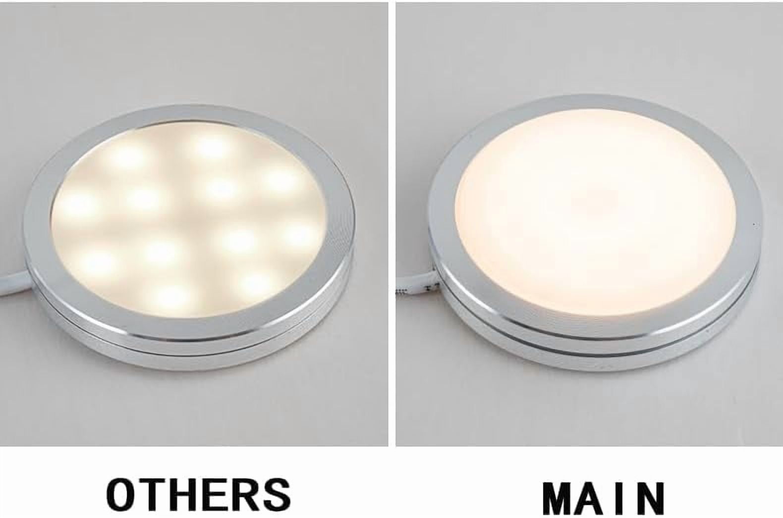 JJEAN-Dimmable 2pcs/Lots 2.5w DC 12v led Puck/Under Cabinet Light. led Spotlight, Ultra-Thin Under Counter Lights for Kitchen,Desk,Sink,Workbench (4000K, Silver face Cover)