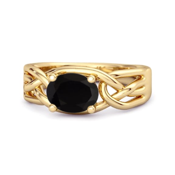 925 Sterling Silver Gold Vermeil 0.50 Ct Black Spinel Horizontal Set Women Valentines Day Gifts Ring