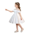 thumbnail image 4 of Bobifish Toddler Girls Off Shoulder Satin Flare Dress Large Front Bow Sequin Dress Wedding Party Formal Children Girls Dresss, 4 of 9