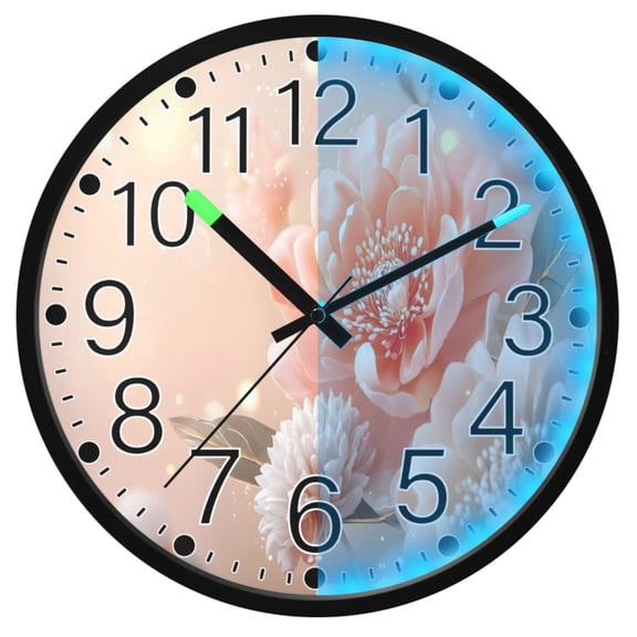 Ryvnso Peony Flower 12 Inch Night Light Wall Clock Silent Battery Operated Luminous Clocks