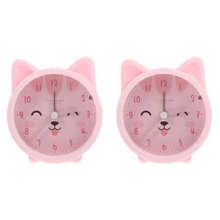 2pcs Cute Animal Cat Alarm Clock Silent Non Ticking Silicone Clock Night Light Travel Clock