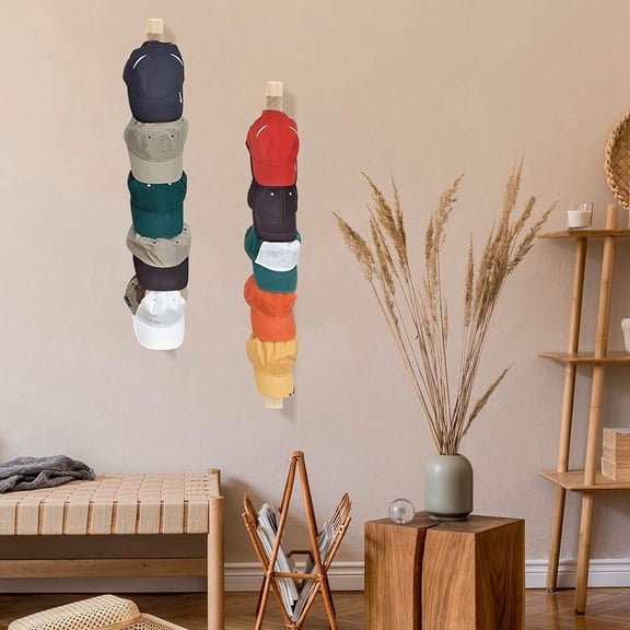 2 PCS Hat Rack for Wall Wooden Baseball Caps Organizer Mount Holder Vertical Racks Closet
