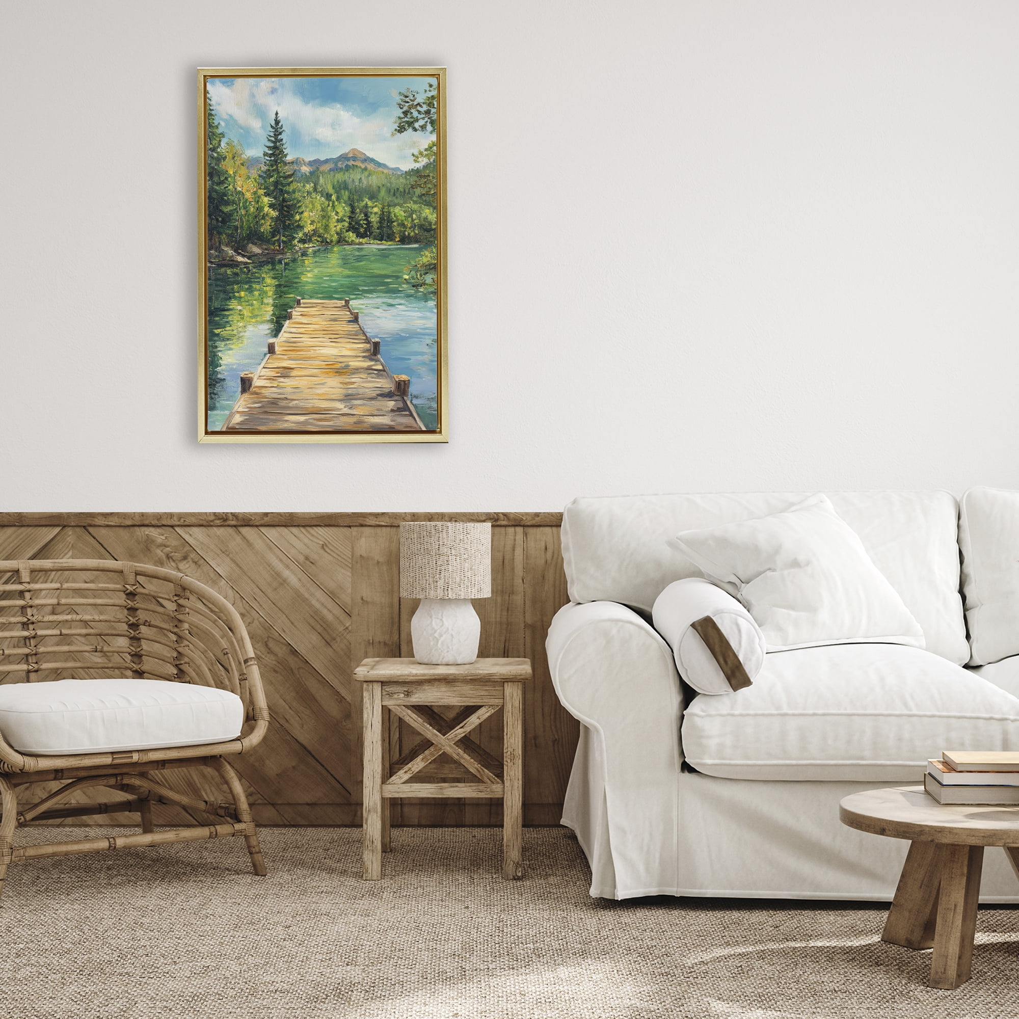 Stupell Industries Sunlit River Dock Gold Framed Floater Canvas Wall Art, design by Petal Prints Design