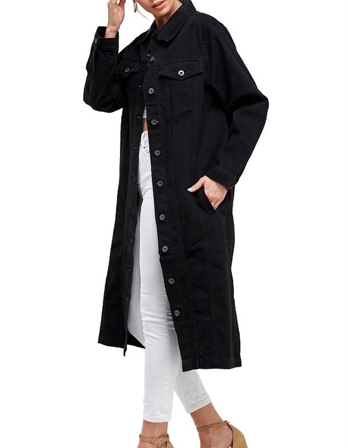 chouyatou Women's Vintage Midi Long Jean Jacket Loose Fit Double Breasted Denim  Jacket Trench Coat with Belt (Small, Black) at  Women's Coats Shop