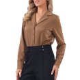thumbnail image 4 of INSPIRE CHIC Button Up Leotard Shirt for Women's Satin Long Sleeve Notched Lapel Business Work Bodysuit XS Light Brown, 4 of 6