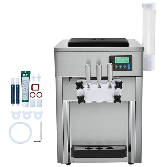 KFFKFF Soft Serve Ice Cream Machine for Commercial Use, 21 QT/H Production, 1800W Dual Flavor with Twist, Countertop Design with 2 x 4L Hoppers and 2 x 1.8L Cylinders