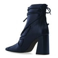 thumbnail image 4 of FSJ Women Fashion Strappy Square Closed Toe Ankle Boots Chunky High Heel Back Zipper Butterfly Lace-up Booties Dating Shoes Size 4 Navy, 4 of 6