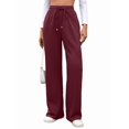 thumbnail image 3 of Pantalones Deportivos Casuales para Mujer, de Pierna , Holgados, con Cordón Ajustable, Cintura Alta, Elásticos y Bolsillos. Vino Tinto S, 3 of 9