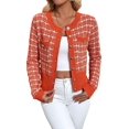 thumbnail image 2 of Blazer à Carreaux pour Femmes, Cardigan Décontracté Chic à Boutons, Col Rond, Manches Longues, Veste en Tricot Texturé Orange-Rouge TG, 2 of 9