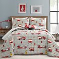 thumbnail image 1 of Make A Wish Fire Truck Red & Gray Reversible Print 4 Piece Quilt Set, Full Queen, 1 of 4
