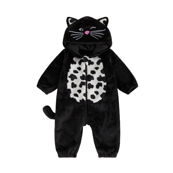 Cjfdfy Toddler Baby Halloween Fall Romper, Infant Black Cat Costume, Zip Front Hooded Long Sleeve Jumpsuit for Daily Life and Halloween Cute Fall Romper Halloween Clothes 3M-3T for Boys Girls