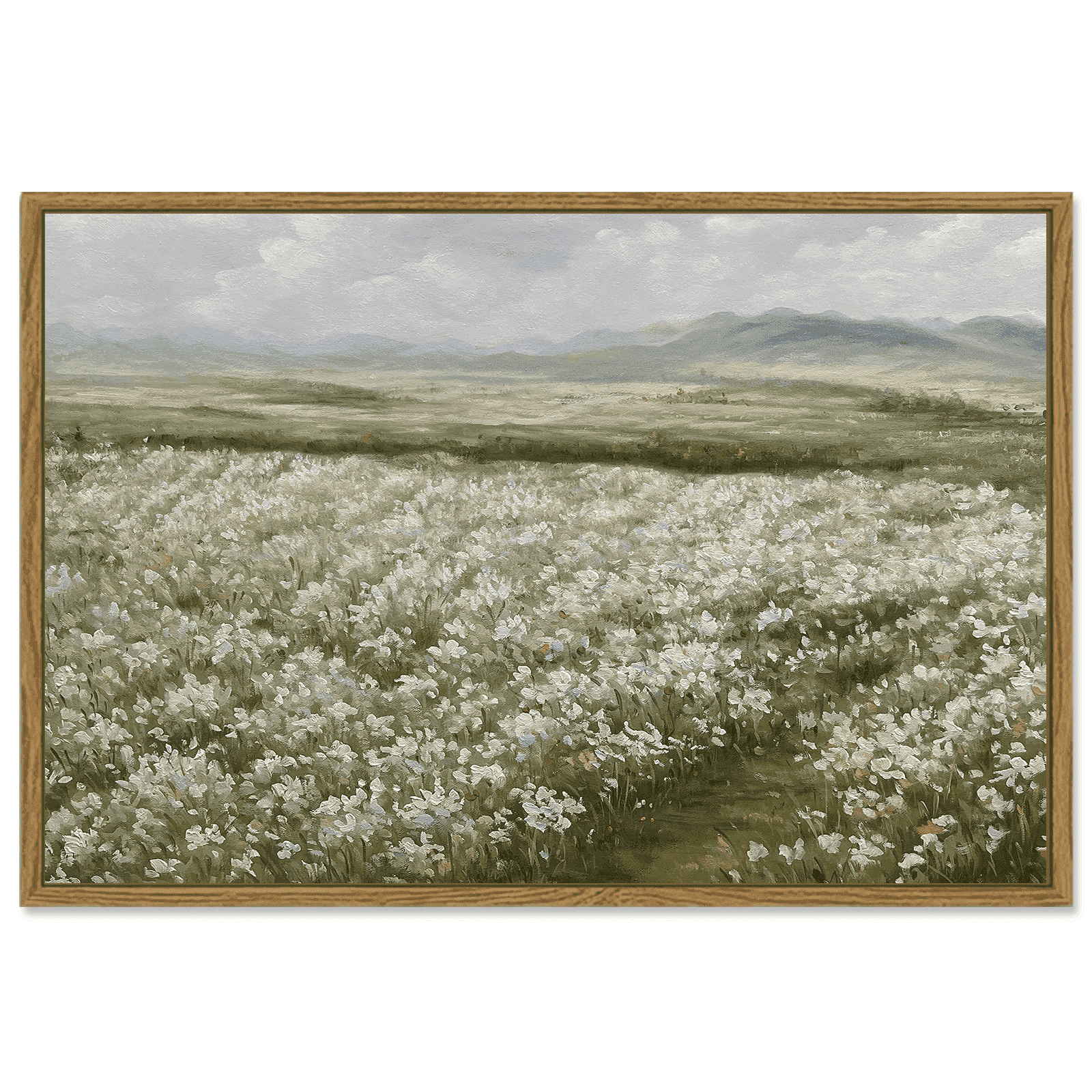 Drsoum 16x24in Landscape Artwork Wall Art Prairie in Full Bloom Classic Prints Modern Farmhouse Hallway Dining Room Office Decor - Natural Framed