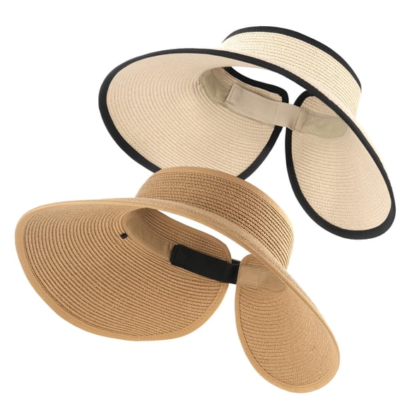 SHILINLANG Straw Sun Visor Hats for Women UPF 80 Wide Brim Pontytail Summer Beach Hats