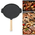 thumbnail image 1 of BBQ Grill Pan,Round Grill Plate Portable Cooking Pan Cast Iron Grill Pan Versatile Double Sided for Meat Pizza Breakfast, 1 of 7