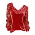 thumbnail image 6 of WCJM Fisherman Sweater Red Women Blending Shirts Sequin Women's Sequin Tops Long Sleeve Glitter Sparkly Blouse Velvet Tops for Evening, 6 of 6
