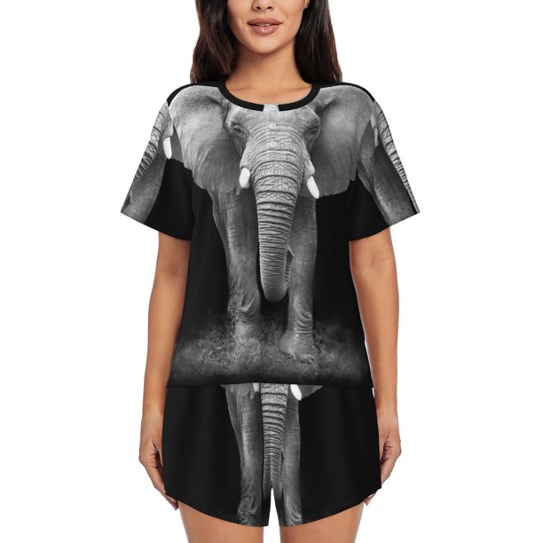 Fotbe Indian Elephant Conjunto de Pijama Estampado para Mujer, 2 Piezas, Ropa de Dormir con Camiseta de Manga Corta y Shorts Suaves-Large