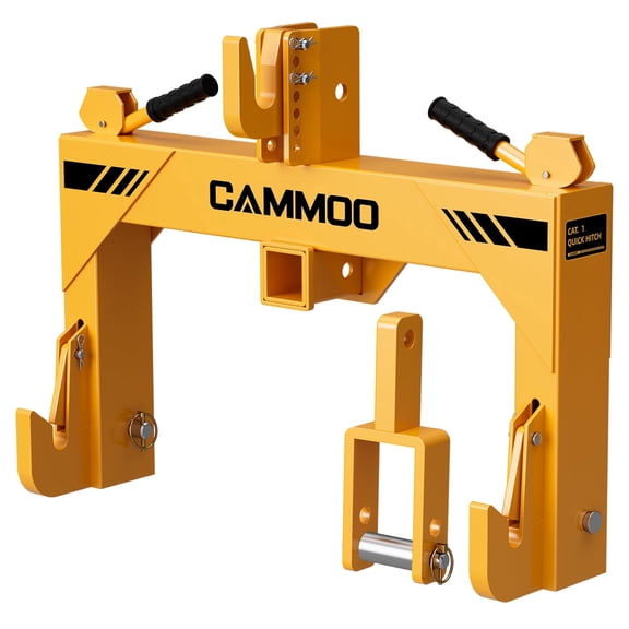 3-Point Quick Hitch with 2" Receiver＆Extra Versatile Adapter, 3000LBS Lift Capacity, Adaptation to Category 1, No Bushing Required,5 Level Adjustable Bolt &Reinforcing Rib Design, Yellow