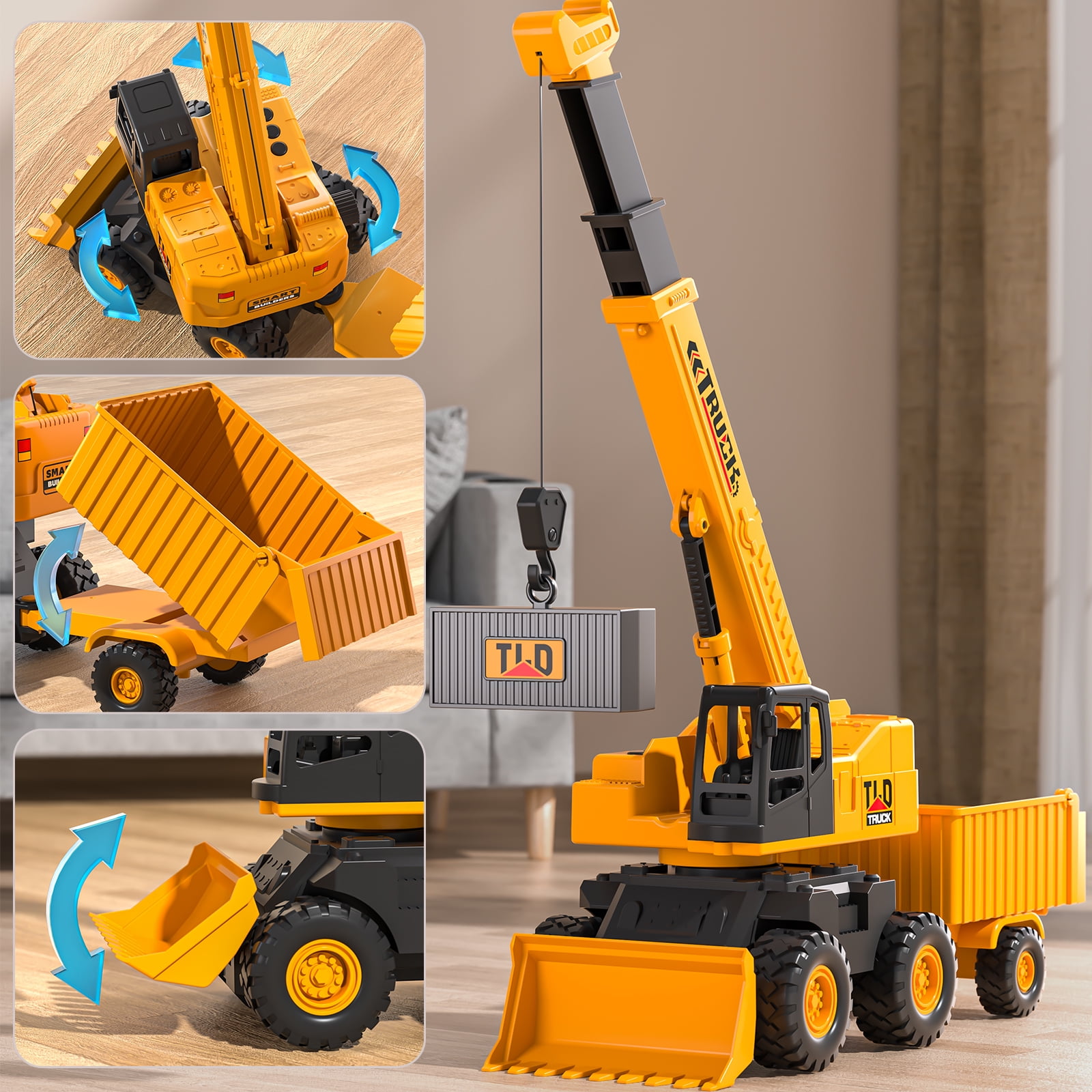 Lucky Doug Construction Car Toys for Kids Ages 3-5-8, 3 in 1 Construction Truck Play Vehicle Set- Crane, Dump truck, Bulldozer