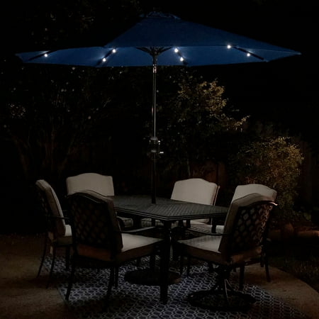 Sun Ray - 9' Round Solar Lighted Umbrella - Taupe