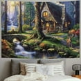 thumbnail image 2 of BCIIG  Fairy Tale in Wonderland Tapestry Forest Tree Cabin Natural Forest Landscape Flower Creek Animal Wallet Oversized Mural Art Deco Living Room Tapestry, 2 of 6