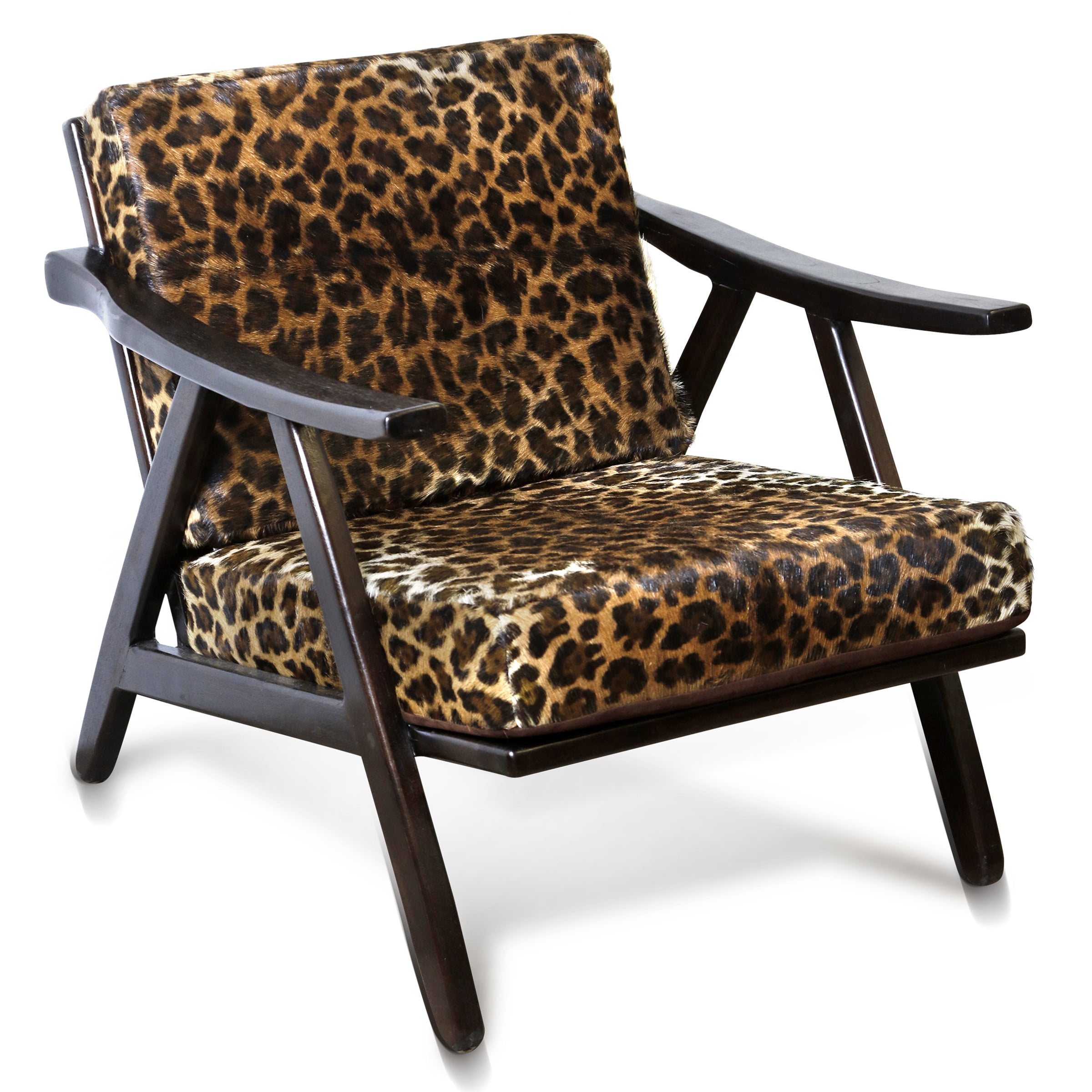Galaxia Animal Print Lounge Chair Solid Teak Wood Frame Dark