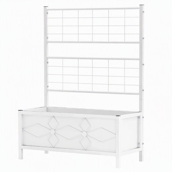 Outdoor Raised Garden Bed with Trellis, Galvanized Steel Planter Box for Climbing Vines, White Finish, 35.4 x 15.7