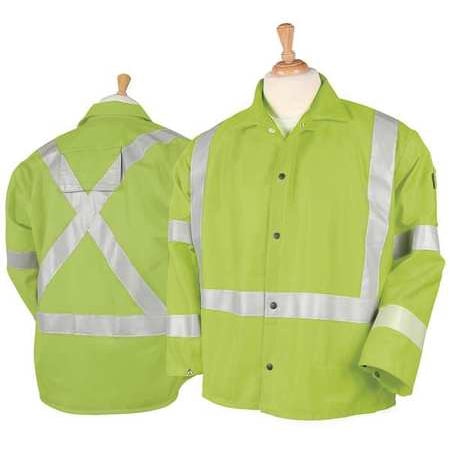 Hi Reflective Jacket - Black Stallion JF1012-LM Hi-Vis Safety FR Cotton Welding Jacket with FR Reflective Tape, Lime, Large