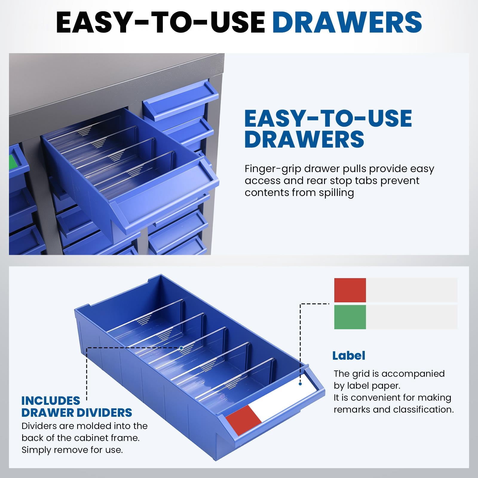 Parts Cabinet, Tool Storage Cabinet with Drawers, 100-Compartment Vertical Storage, 46" Height Space Optimizer, ABS Plastic Drawer Organizer Cabinet, Screw Organizer Cabinet, Ideal for Workshop, Home