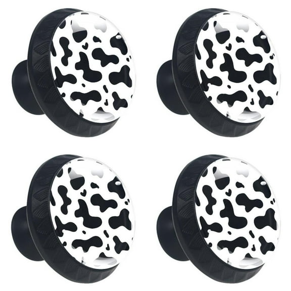 4 Pcs Cow Print Knobs for Kitchen Cabinet Cupboard Dresser Bookcase Drawer Pulls Handles Round Home Decor