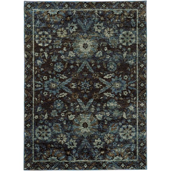 Moretti Glow Area Rug 7124A Navy Diamond Petals 3' 3" x 5' 2" Rectangle