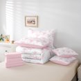 thumbnail image 6 of jejeloiu Cute Bowknot Ribbon 7 Pieces Bedding Comforter Set,Vintage Flower Floral Full Bedding Set,White Pink Fitted Sheet Flat Sheet For Girls Kids,Super Cozy Room Decor Reversible, 6 of 8