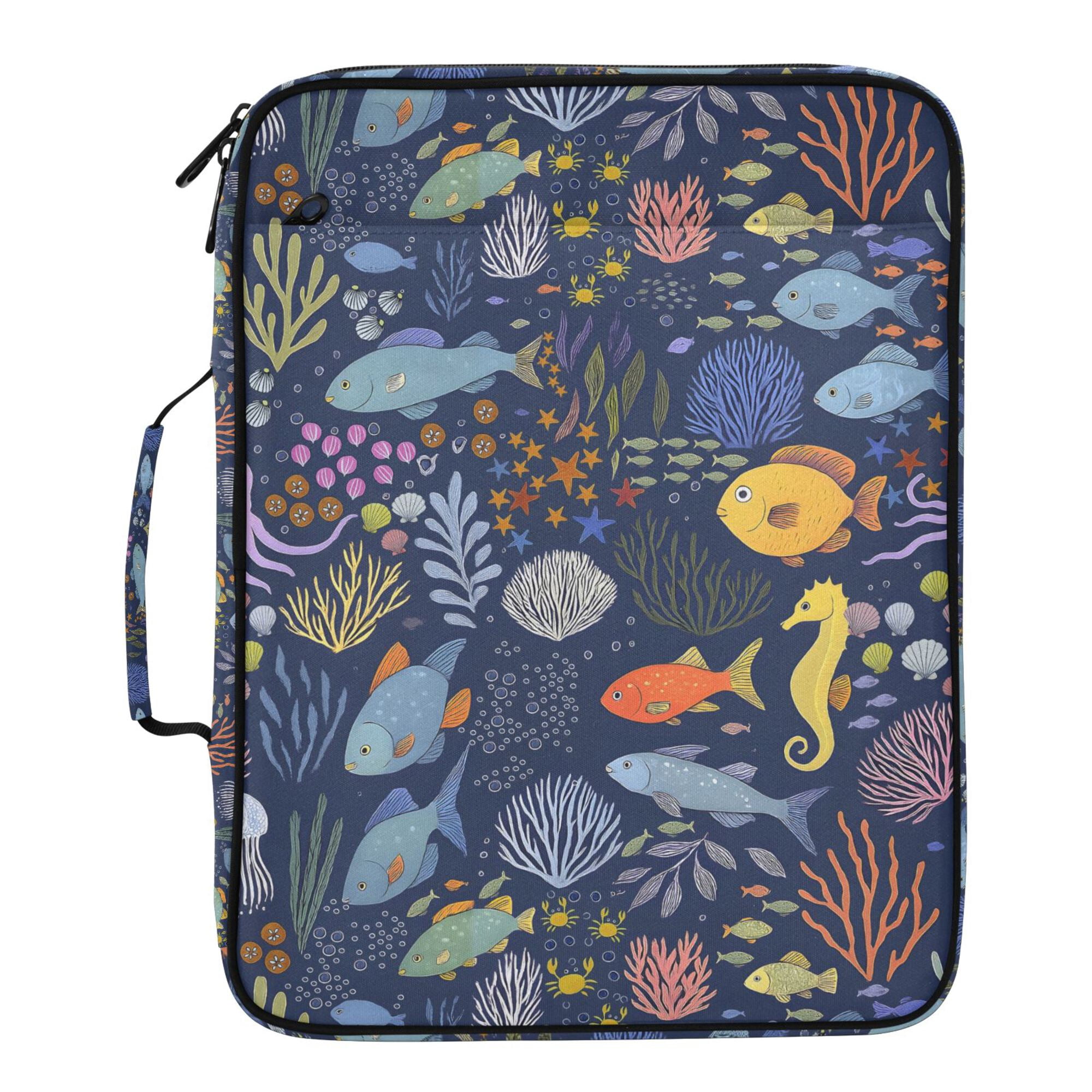 FORMRS Accordion File Folder A4 Size 7-Pocket Expanding Document Organizer Bag with 3 Ring Binder, Cartoon Ocean Pattern