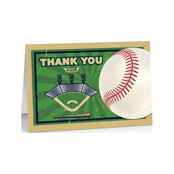 Retro Thank You Baseball Note Card - 10 Cards and Envelopes - B14338