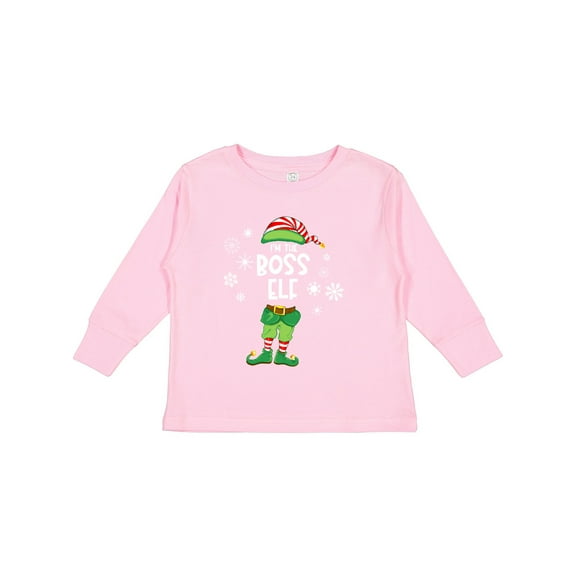 Inktastic Funny Christmas I'm the Boss Elf with Shoes and Hat Boys or Girls Long Sleeve Toddler T-Shirt
