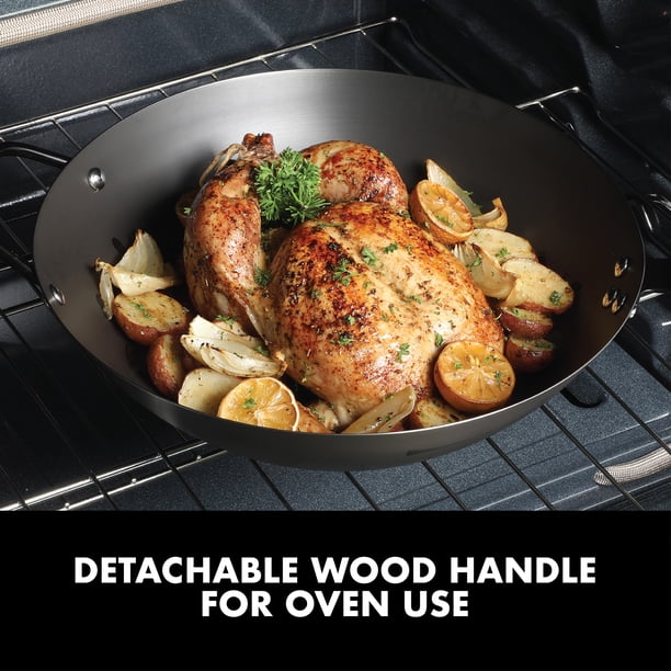 Babish 13-inch Carbon Steel Wok with Easy Maintenance Wood Handle