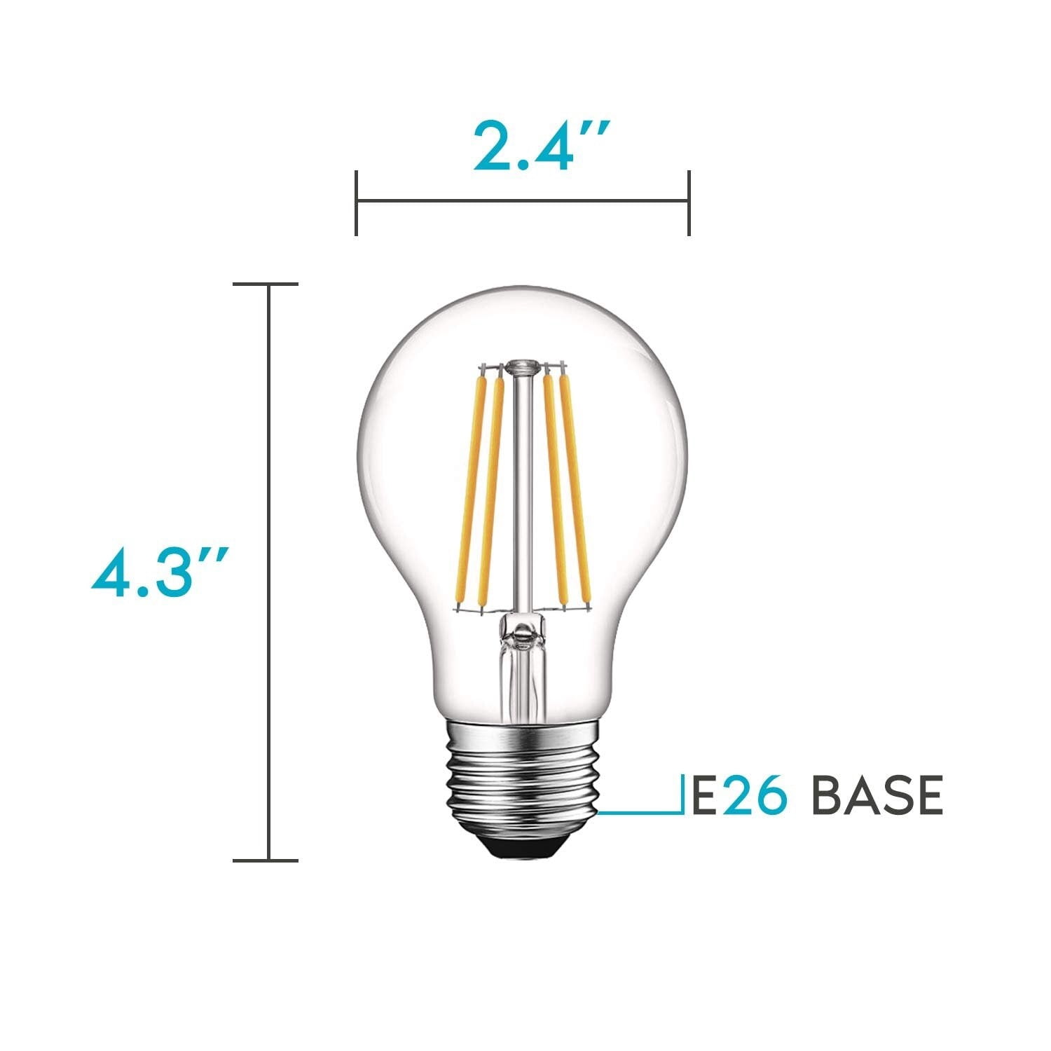 Luxrite Vintage A19 LED Light Bulbs 60W Equivalent, Dimmable, 800 Lumens, LED Edison Bulb 8W, E26 Base (4 Pack) 5000K (Bright White)