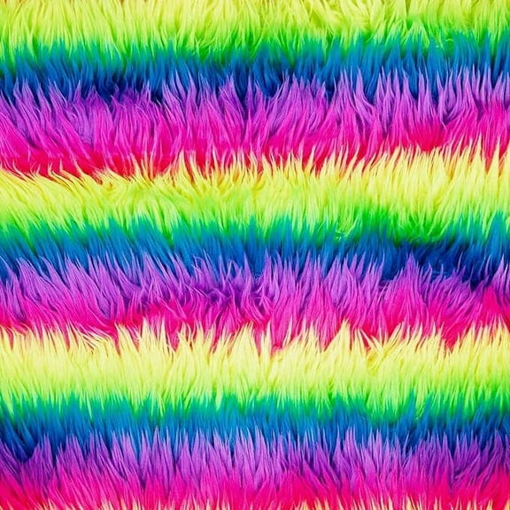 FabricLA Shaggy Faux Fur Fabric by The Yard - 72" x 60" Inches (180 CM x 150 CM) - Craft furry fabric for Sewing Apparel, Rugs, Pillows, Faux Fluffy Fabric Neon Rainbow, 2 Continuous Yards