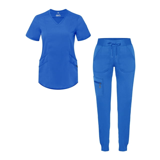 Adar Pro Modern Athletic Scrub Set For Women - Modern V-Neck Scrub Top & Yoga Jogger Scrub Pants