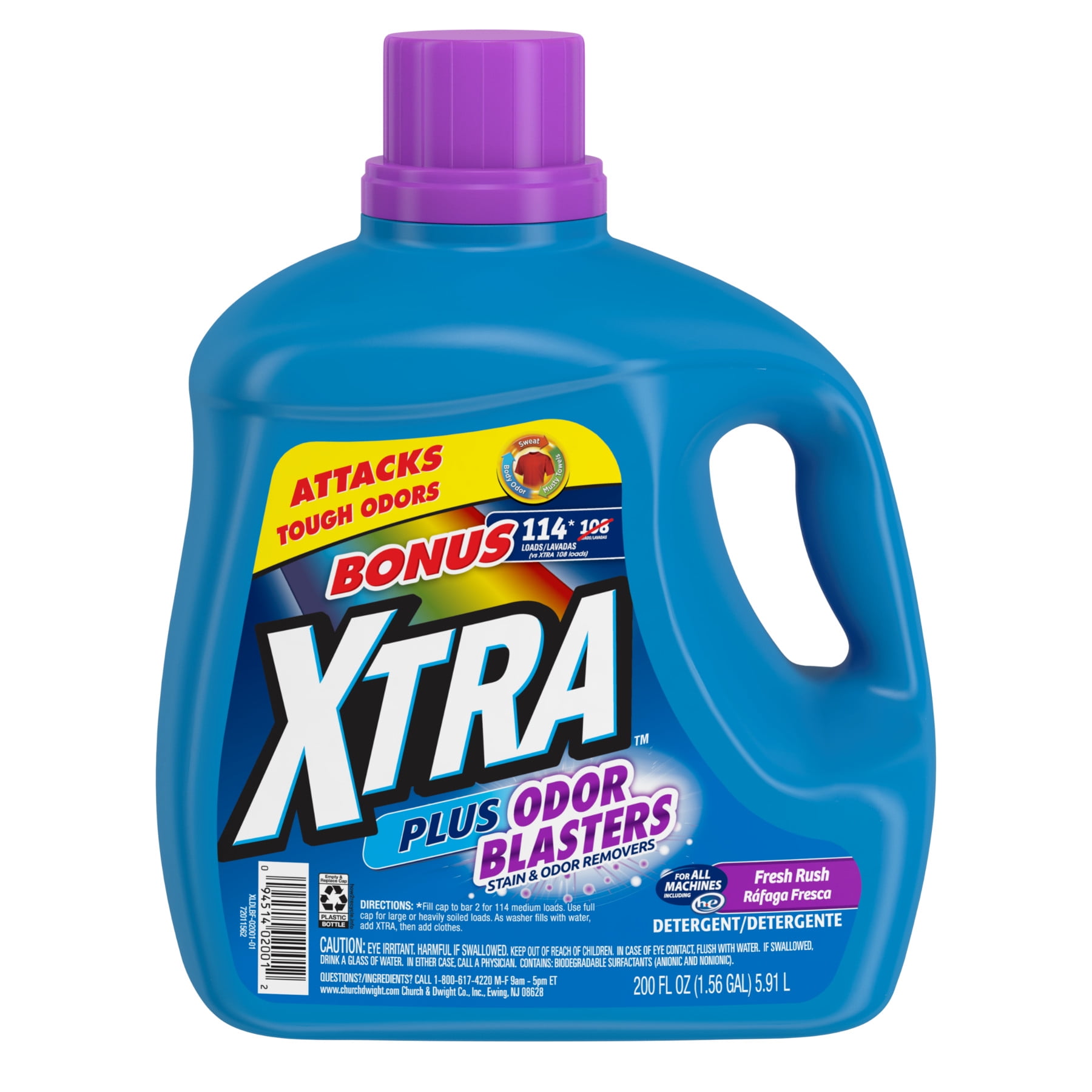 Xtra Plus Odor Blasters Liquid Laundry Detergent, Fresh Rush, 200oz