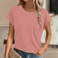 thumbnail image 2 of Fashion 2024 Summer Tshirt for Women Crew Neck Top Solid Color Short Sleeve Tops Womens Casual Top Ladies Front Pocket Looses Fits Tunic Comfy Flowy Tees Teen Girl Knitted Ribbed Tee Shirts, 2 of 6
