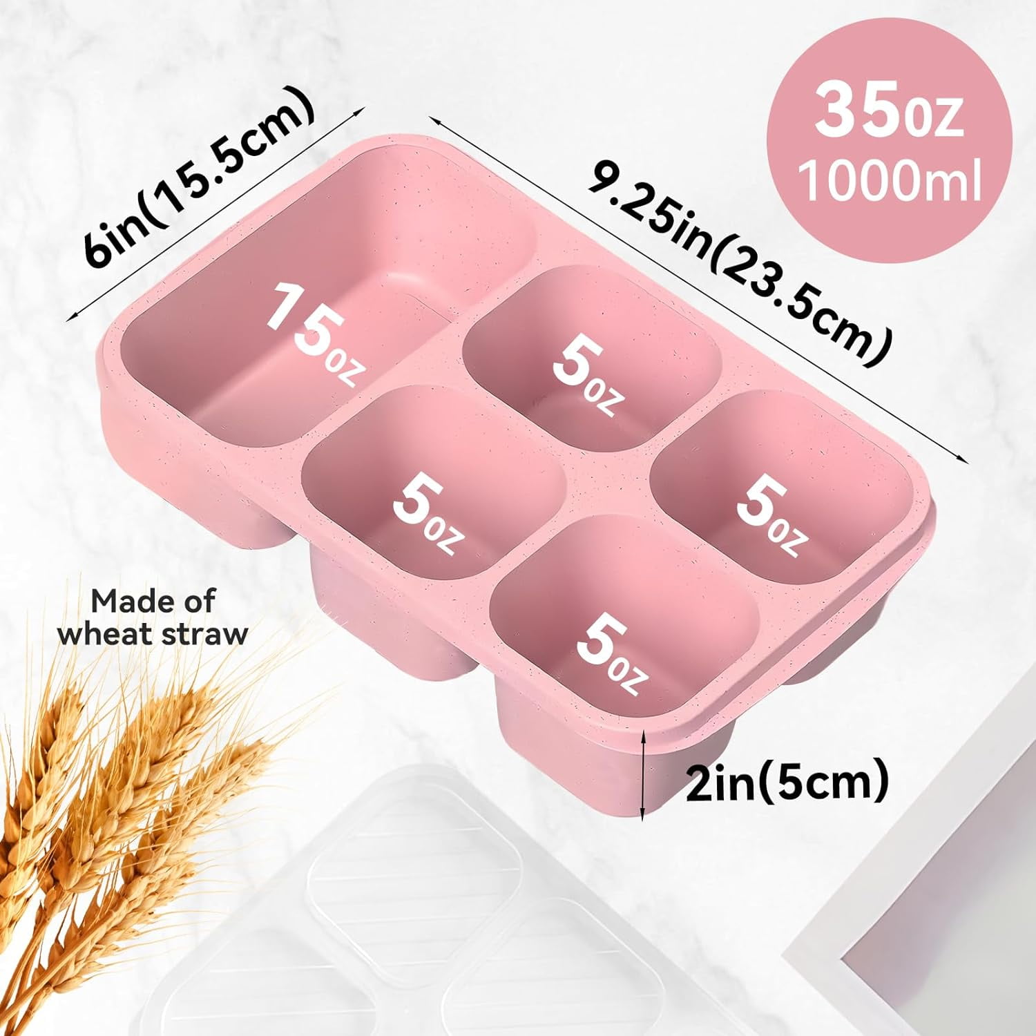 PandaTop Bento Snack Boxes - Reusable 5-Compartment Food Containers for Kids/Toddle/Adults,Divided Snack Containers for School, Work and Travel, Set of 4 Plastic Food Storage Containers