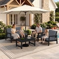 thumbnail image 6 of SERWALL 6 Pieces Outdoor HDPE Patio Furniture Set, Conversation Set with Cushions, 2 Armchairs & 1 Loveseat & 1 Coffee Table & 1 Umbrella for Poolside, Balcony, Porch & Backyard,Black / Grey, 6 of 8