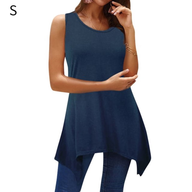 Camiseta Sin Mangas Mujer Cuello Redondo Color Sólido Top Chaleco Casual, Azul Marino, S sidaley AP001609-06
