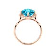 thumbnail image 4 of 14K Rose Gold 3.25 ctw Blue Topaz Ring with Diamonds Flower Leaves Halo, 4 of 7