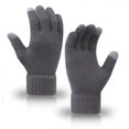 thumbnail image 1 of Guantes de punto para hombres y mujeres en otoño e invierno, además de guantes cálidos de lana con dedos acolchados de terciopelo para pantalla táctil, 1 of 6