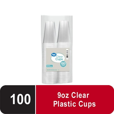 Great Value Everyday Disposable Plastic Cups, Clear, 9 oz, 100 count