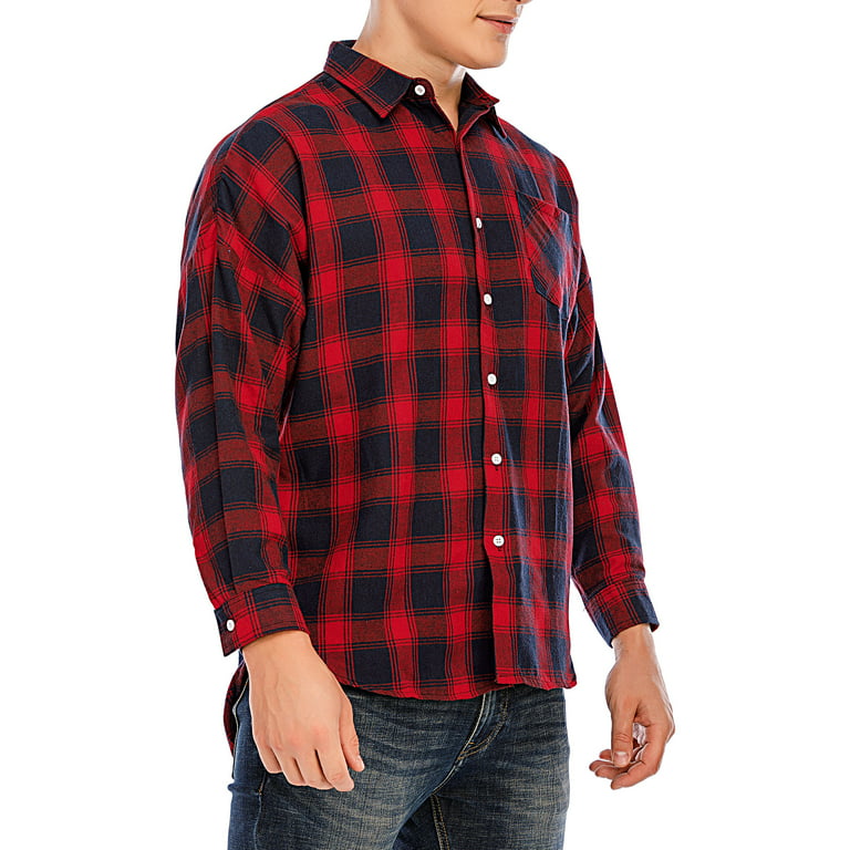 FOCUSSEXY Men's Flannel Shirts Big & Tall Long-Sleeve Button Down Plaid  Shirt Workshirt Mens Business Work Plaid Formal Top Big and Tall Plaid  Shirt