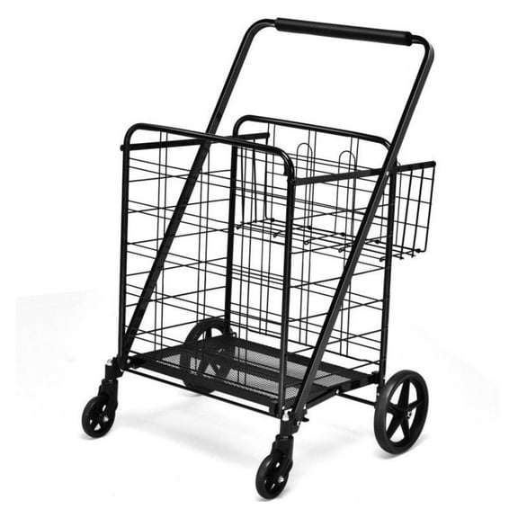 FASCK Heavy Duty Folding Utility Shopping Double Cart, 2-in-1 Collapsible Grocery Trolley with Large Capacity for Market, Seniors, Commercial Use