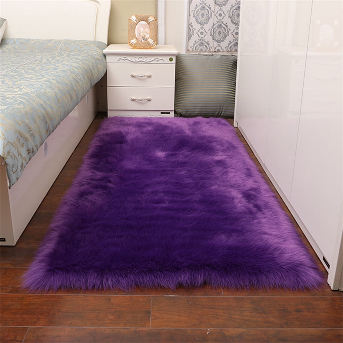 Heart Shape Thick Faux Sheepskin Rug Non Shed Sofa Floor Bedside Rug Purple 